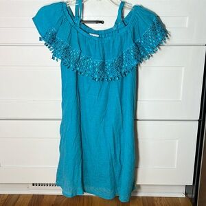 D-Signed Disney Girls Teal Cold Shoulder Swing Dress Size M 10/12